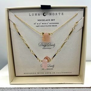 Luna Norte Druzy and Rose Quartz Necklace Set